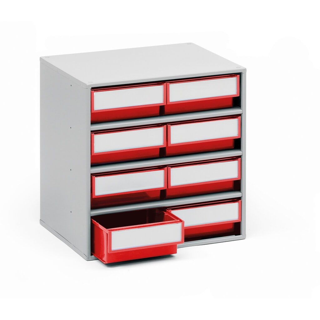 Système de rangement à tiroirs, 8 tiroirs, profondeur 300 mm, rouge Illustration du produit: Système de rangement à tiroirs, 8 tiroirs, profondeur 300 mm, rouge