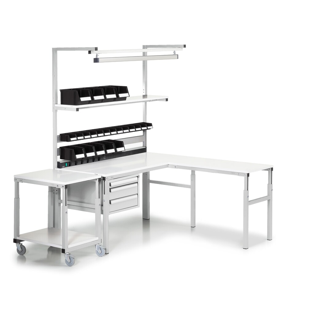 N° de l'image du produit 6 : Table de travail TRESTON TPH avec étagère, ESD, réglable en hauteur manuellement, lxP 1 800 x 900 mm