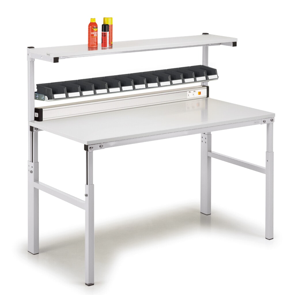 N° de l'image du produit 7 : Table de travail TRESTON TPH avec étagère, ESD, réglable en hauteur manuellement, lxP 1 800 x 900 mm