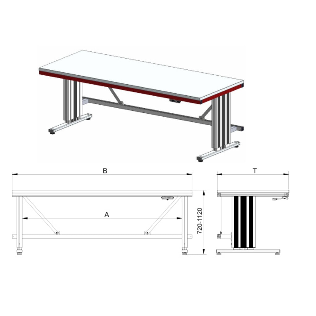 N° de l'image du produit 2 : Rocholz Höhenverstellbarer Packtisch SYSTEM FLEX, elektrisch, HxBxT 720–1120 mm x 1200 mm x 800 mm