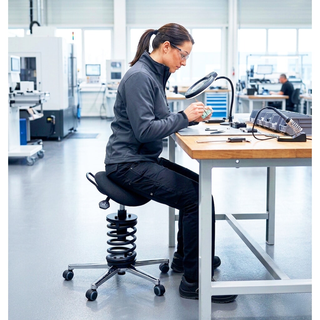 meychair Drehhocker Assistant Pro A34, stufenlos höhenverstellbar, Aluminiumgestell, Stoffsitz, Sitzhöhe 600 mm – 670 mm, Sitz-Stop-Rollen N° de l'image du produit 2 : meychair Drehhocker Assistant Pro A34, stufenlos höhenverstellbar, Aluminiumgestell, Stoffsitz, Sitzhöhe 600 mm – 670 mm, Sitz-Stop-Rollen