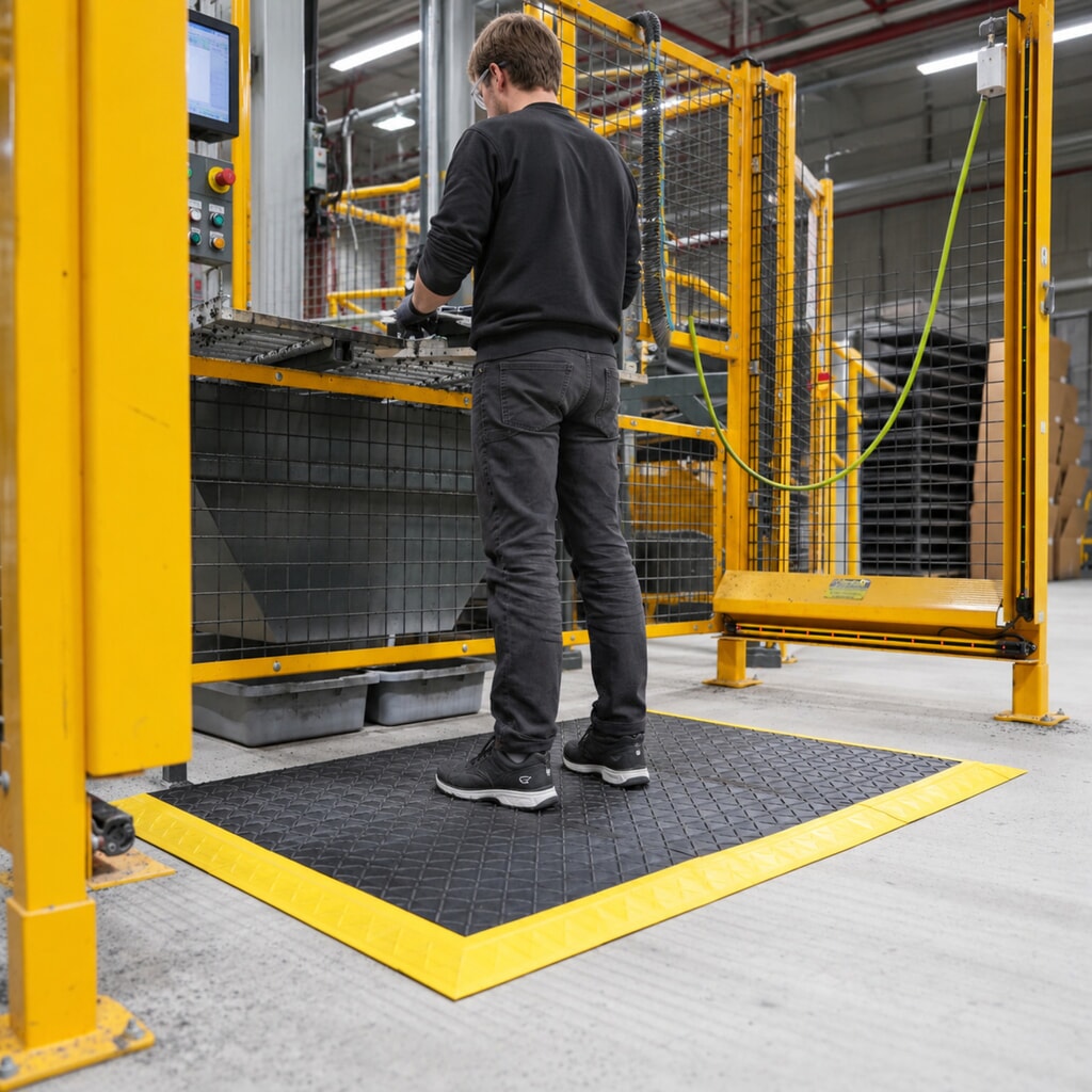 N° de l'image du produit 1 : REBOURNE® Anti-Ermüdungsmatte H1, hochbelastbar, Arbeitsplatz-Set mit 4 Randleisten, BxL 1120 mm x 1120 mm