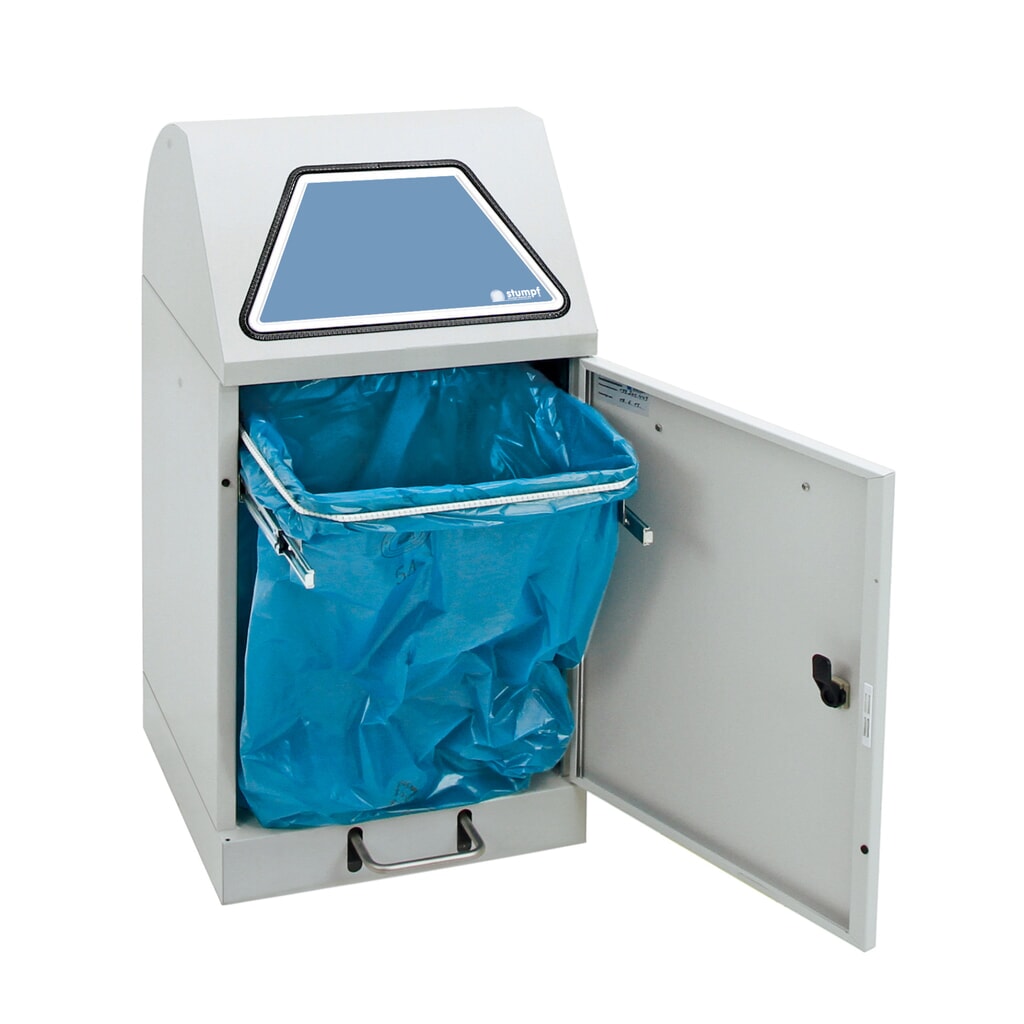 N° de l'image du produit 10 : Collecteur de matériaux stumpf® avec pédale, support pour sacs poubelle, tôle d'acier galvanisée, 45 litres, gris clair