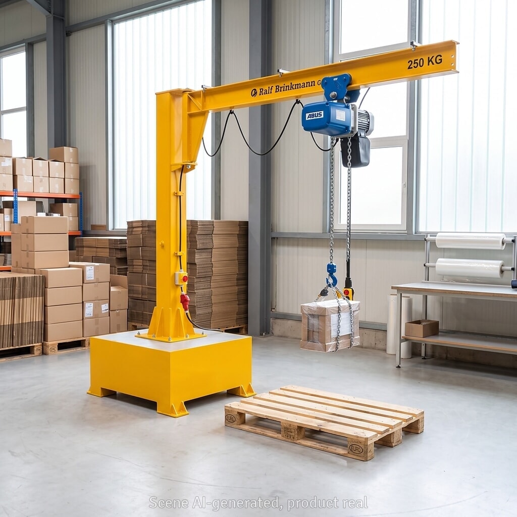 N° de l'image du produit 8 : Brinkmann mobiler Säulenschwenkkran mit Stahl Ausleger, ABUS Kettenzug, Tragfähigkeit 160 kg, Ausladung 2 m