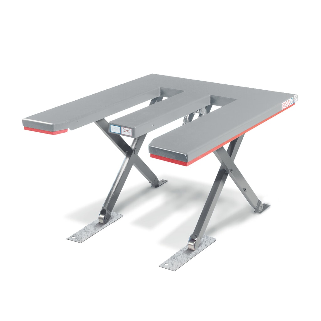 N° de l'image du produit 1 : Table élévatrice à ciseaux plats FLEXLIFT, en forme de E, capacité de charge 600 kg, plate-forme de 1 350 x 1 150 mm, 230 V