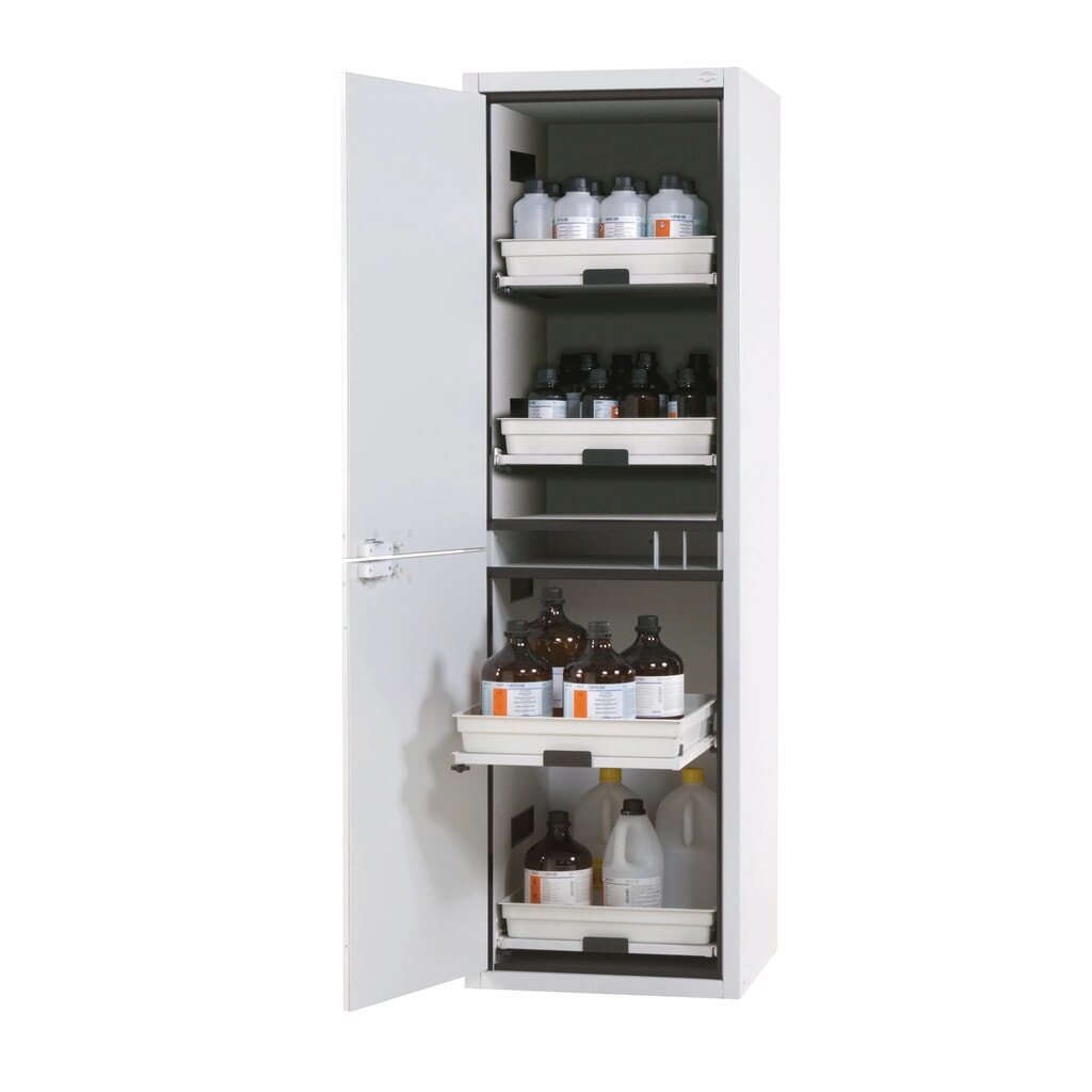 Illustration du produit: Armoire à acides et produits chimiques asecos® CLASSIC, HxlxP 1 965 x 597 x 603 mm, 4 étagères coulissantes avec bac en PP, gris clair