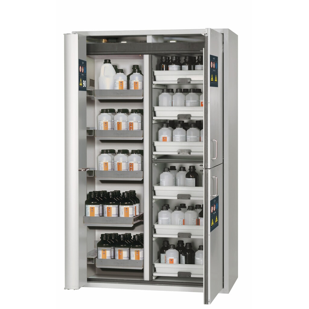 Illustration du produit: asecos® K-PHOENIX-90 Armoire combinée HxLxP 1,969 x 1,197 x 617 mm Acier inoxydable : 6x plateau coulissant, 1x plateau plancher, 6x tiroirs avec plateau PP