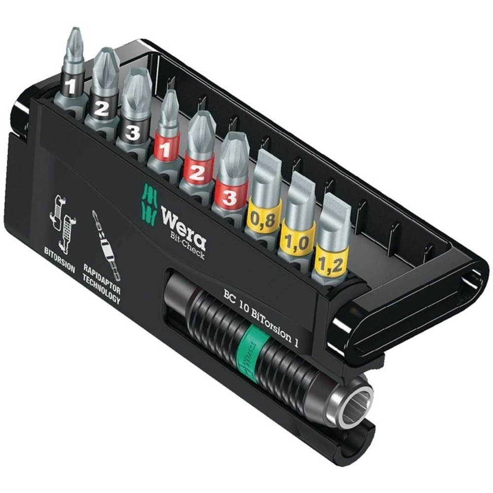 Illustration du produit: Assortiment d'embouts Bit-Check 10 BiTorsion 1 10 pièces fente/PH/PZD WERA