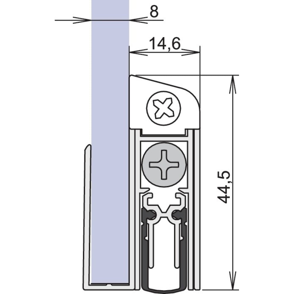 Illustration du produit: ATHMER Türdichtung Schall-Ex® GS-8 1-407, Aluminium silberfarben eloxiert, 1-seitig Länge 833 mm, Glastüren