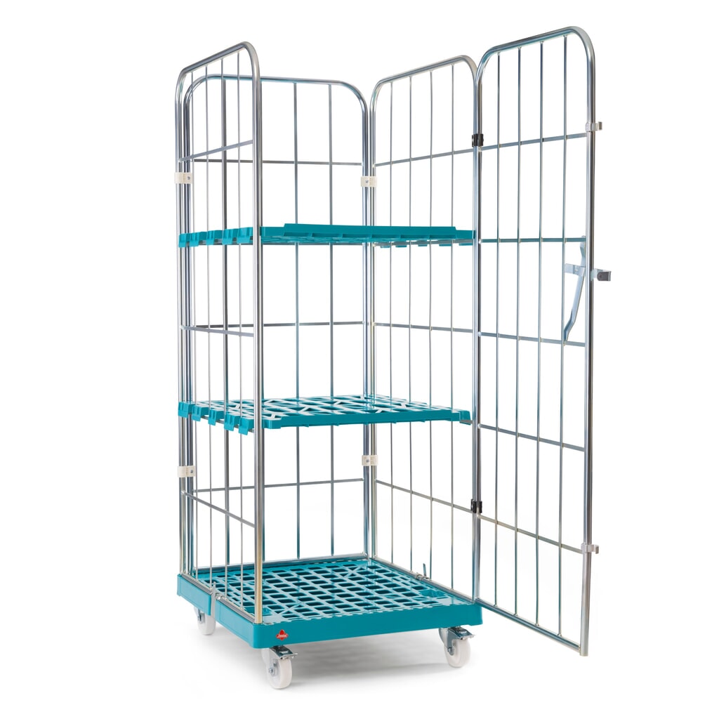 Ameise® Bac à roulettes, 4 côtés, à mailles grossières, électro-zingué, plateau à roulettes en plastique, HxlxP 1 830 x 724 x 815 mm, avec paroi avant pivotante d'une seule pièce N° de l'image du produit 3 : Ameise® Bac à roulettes, 4 côtés, à mailles grossières, électro-zingué, plateau à roulettes en plastique, HxlxP 1 830 x 724 x 815 mm, avec paroi avant pivotante d'une seule pièce