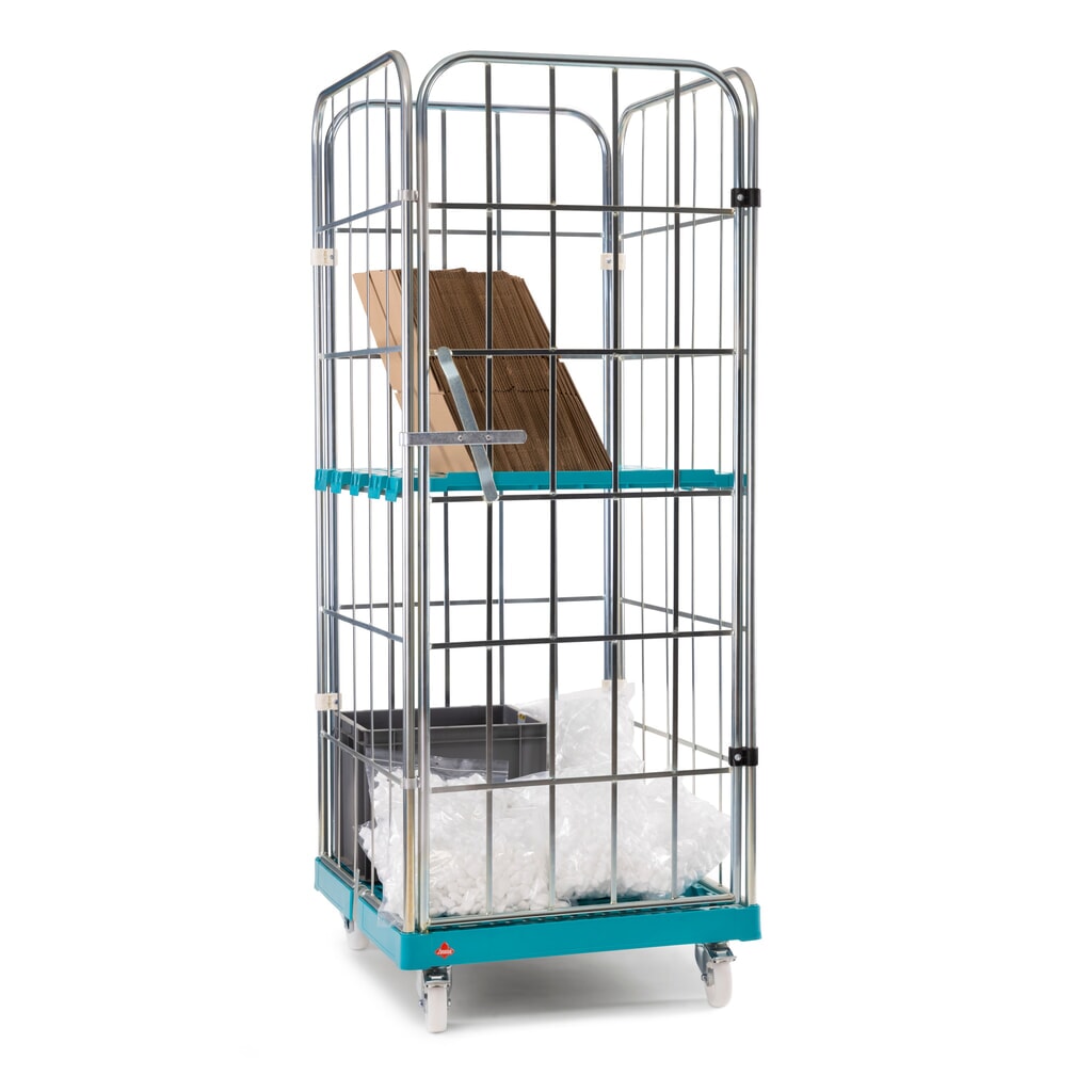 N° de l'image du produit 4 : Ameise® Bac à roulettes, 4 côtés, à mailles grossières, électro-zingué, plateau à roulettes en plastique, HxlxP 1 640 x 724 x 815 mm, avec paroi avant pivotante d'une seule pièce