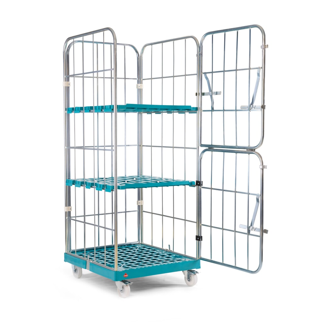 Ameise® Bac à roulettes, 4 côtés, à mailles grossières, électro-zingué, plateau à roulettes en plastique, HxlxP 1 640 x 724 x 815 mm, avec paroi avant rabattable en deux parties N° de l'image du produit 5 : Ameise® Bac à roulettes, 4 côtés, à mailles grossières, électro-zingué, plateau à roulettes en plastique, HxlxP 1 640 x 724 x 815 mm, avec paroi avant rabattable en deux parties
