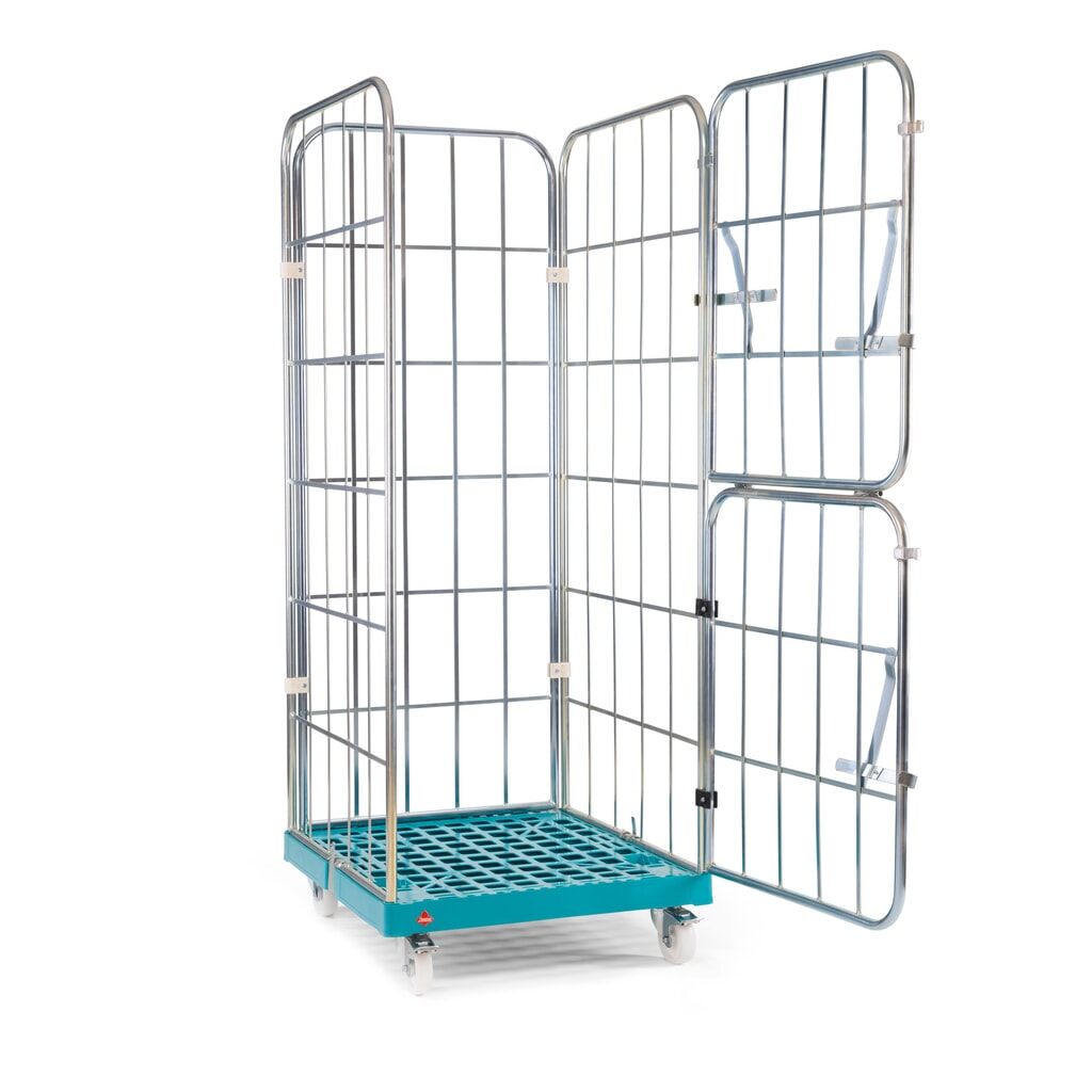 Illustration du produit: Ameise® Bac à roulettes, 4 côtés, à mailles grossières, électro-zingué, plateau à roulettes en plastique, HxlxP 1 640 x 724 x 815 mm, avec paroi avant rabattable en deux parties