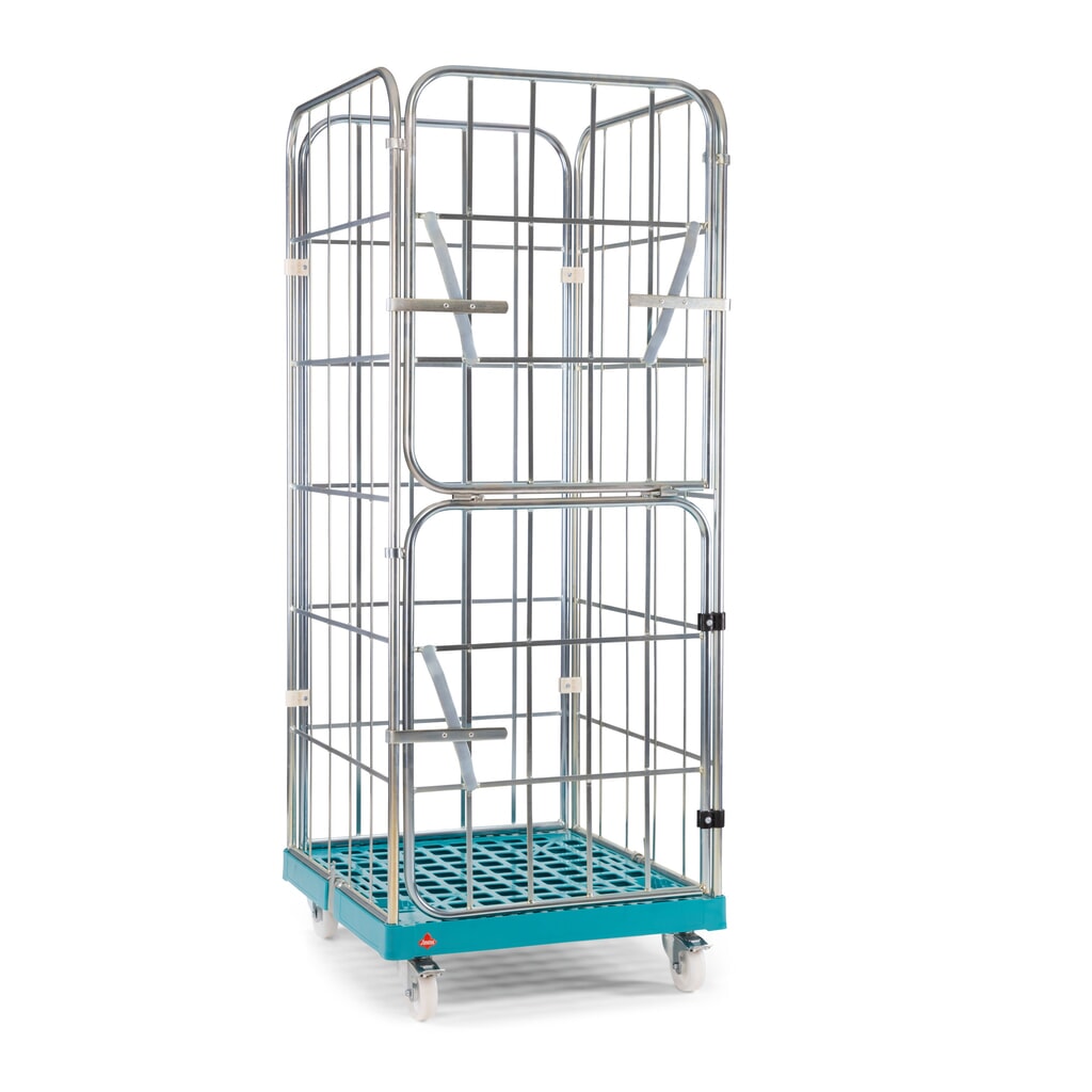 Ameise® Bac à roulettes, 4 côtés, à mailles grossières, électro-zingué, plateau à roulettes en plastique, HxlxP 1 640 x 724 x 815 mm, avec paroi avant rabattable en deux parties N° de l'image du produit 8 : Ameise® Bac à roulettes, 4 côtés, à mailles grossières, électro-zingué, plateau à roulettes en plastique, HxlxP 1 640 x 724 x 815 mm, avec paroi avant rabattable en deux parties