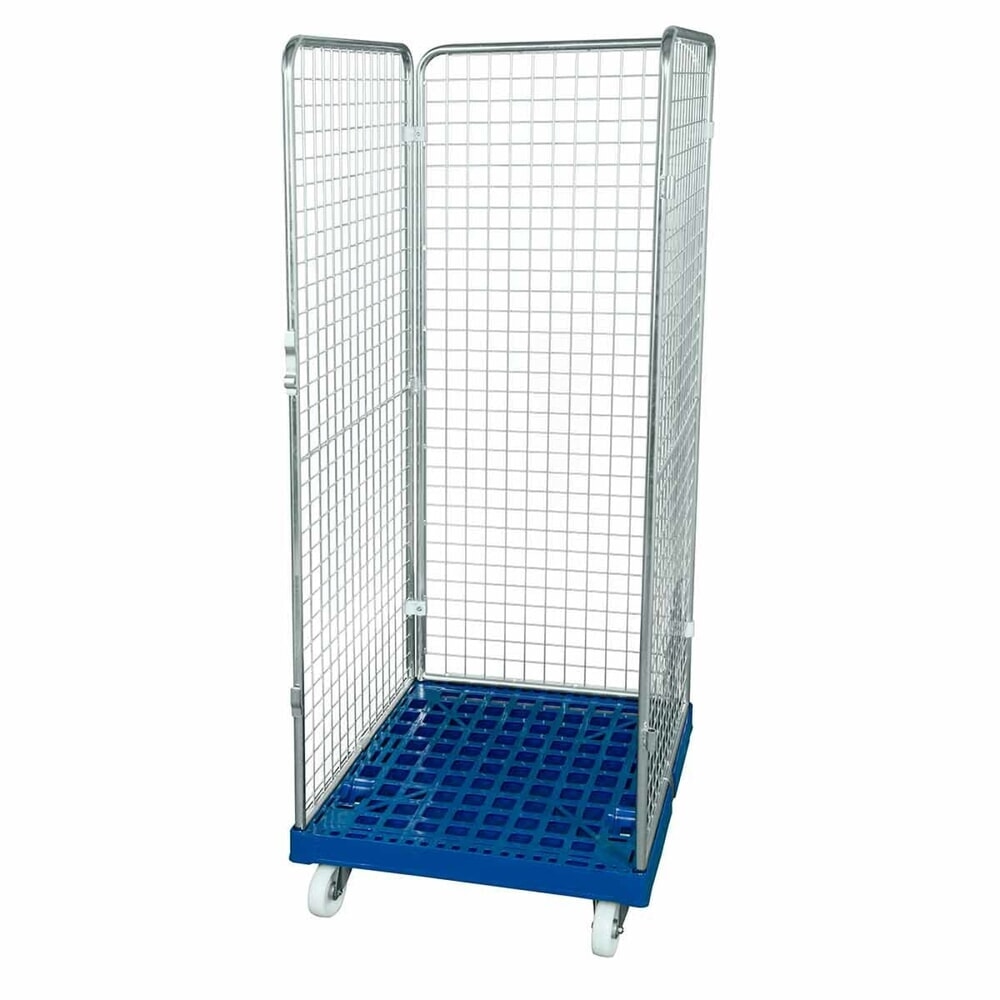 N° de l'image du produit 1 : Bac à roulettes Classic, 3 côtés, à mailles fines, galvanisé bleu, plateau à roulettes en plastique, HxlxP 1 800 x 724 x 815 mm, bleu gentiane