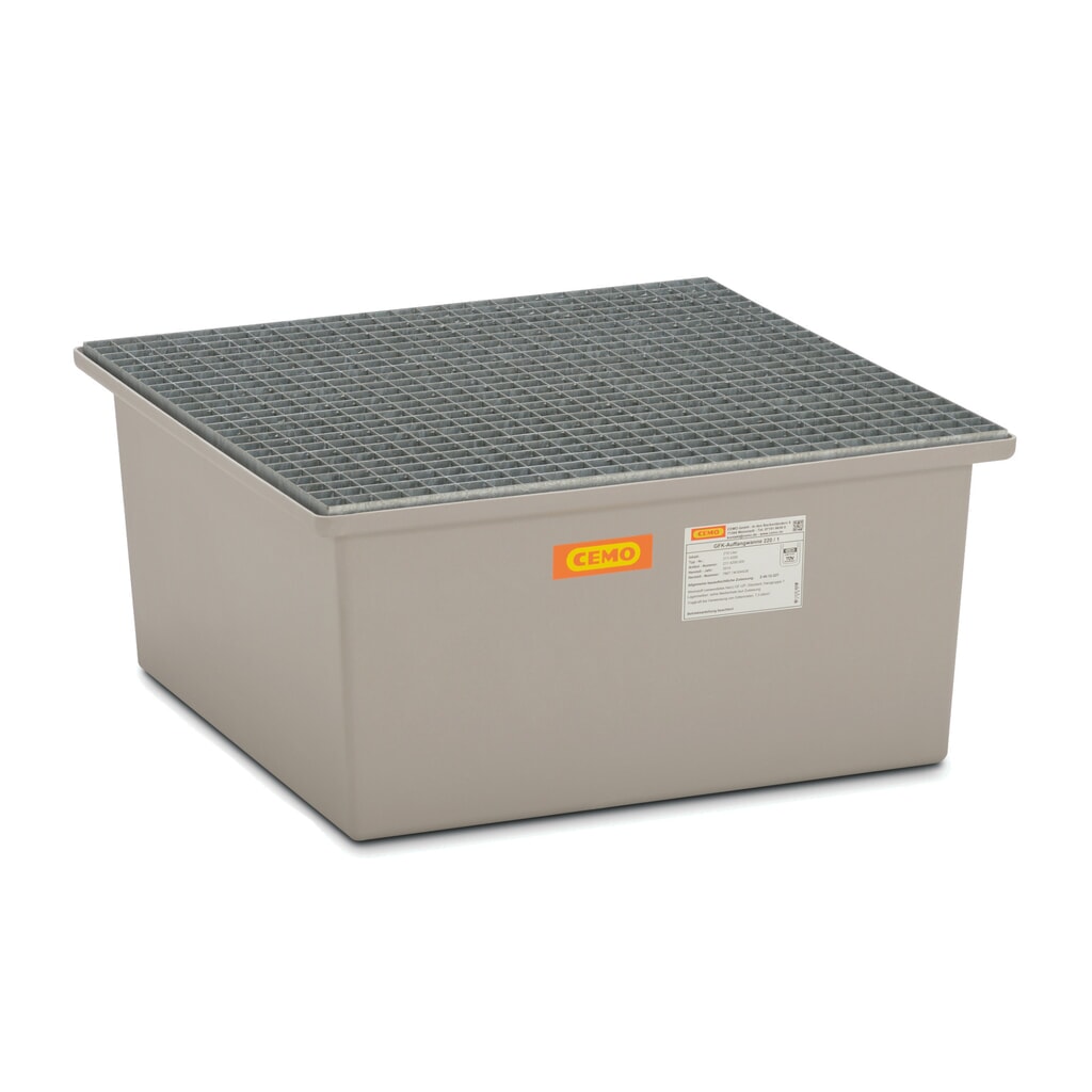 Illustration du produit: Bac de rétention CEMO en PRV, HxlxP 400 x 850 x 850 mm, caillebotis grille en acier