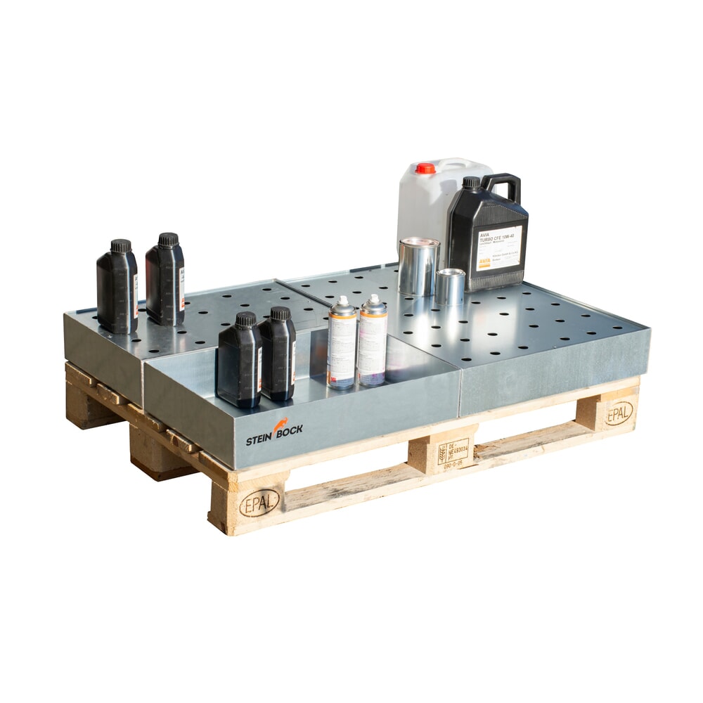 N° de l'image du produit 2 : Steinbock® bac de rétention pour petits récipients sur palettes en acier, galvanisé, H x l x P 120 x 600 x 400 mm, contenance 22 litres
