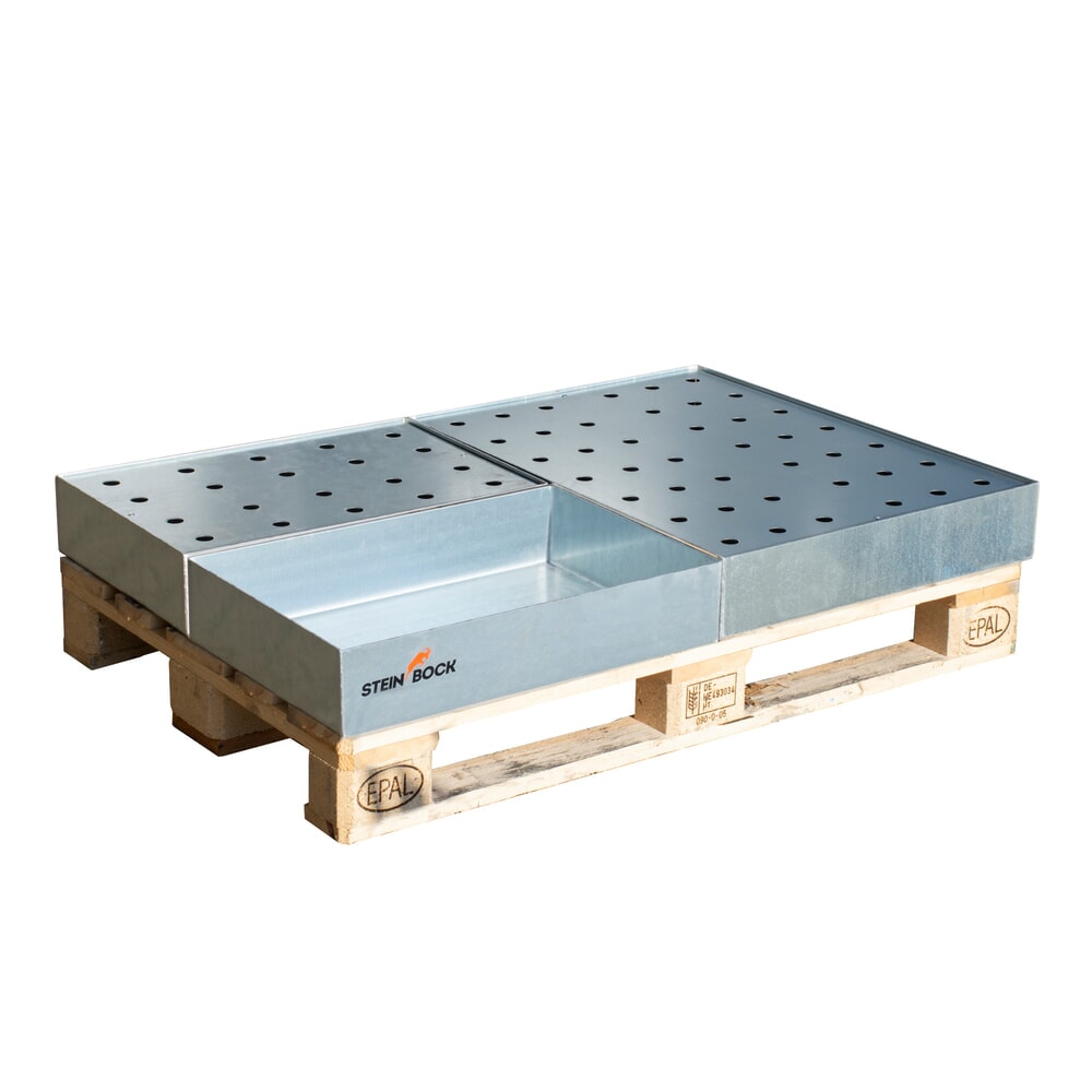 N° de l'image du produit 3 : Steinbock® bac de rétention pour petits récipients sur palettes en acier, galvanisé, H x l x P 120 x 600 x 400 mm, contenance 22 litres
