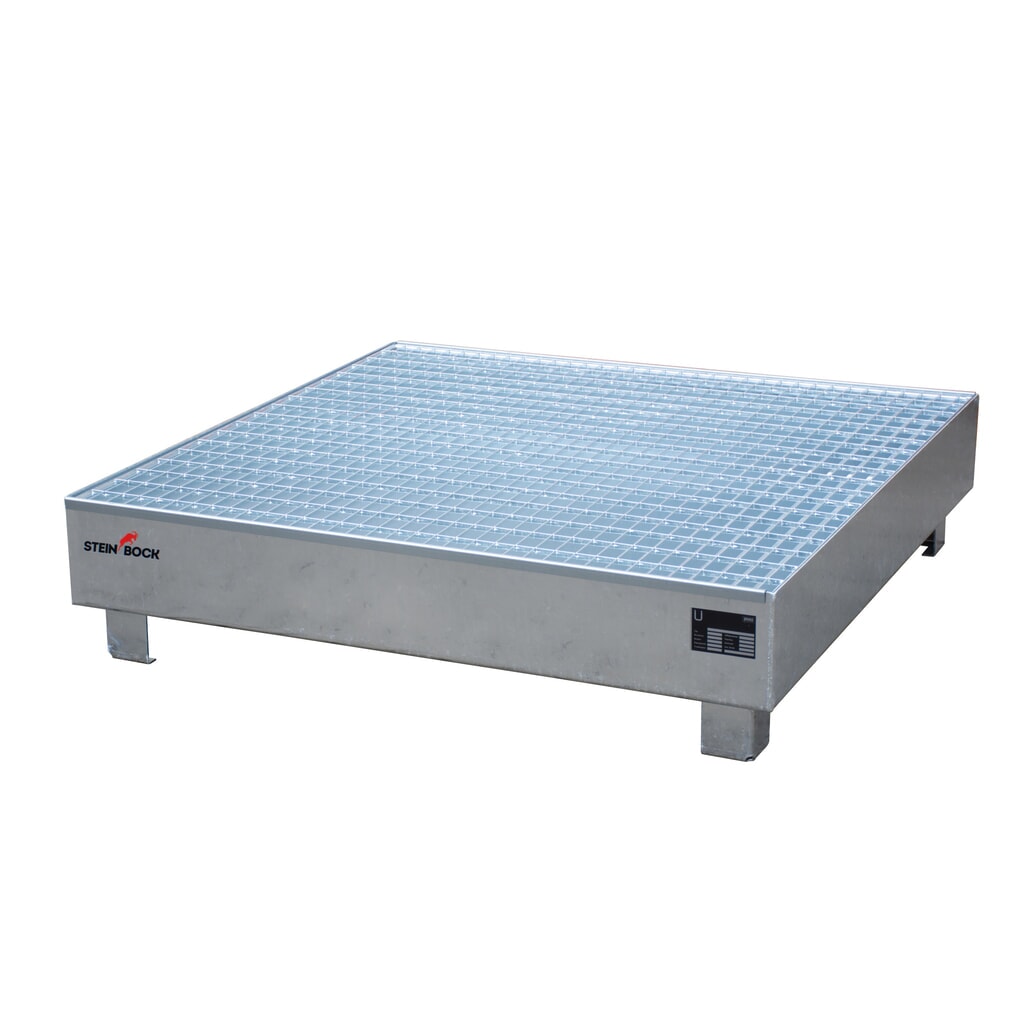 Steinbock® bac de rétention , 4 x 200 l, H x l x P 285 x 1 200 x 1 200 mm, grille incluse, galvanisé à chaud Illustration du produit: Steinbock® bac de rétention , 4 x 200 l, H x l x P 285 x 1 200 x 1 200 mm, grille incluse, galvanisé à chaud