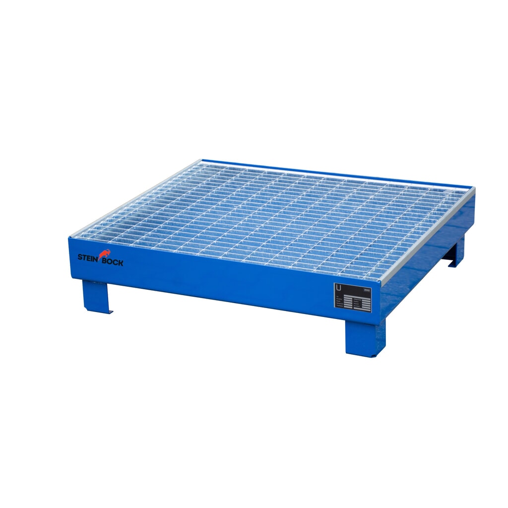 Steinbock® bac de rétention pour 4 x fûts de 60 litres, avec grille, bleu Illustration du produit: Steinbock® bac de rétention pour 4 x fûts de 60 litres, avec grille, bleu
