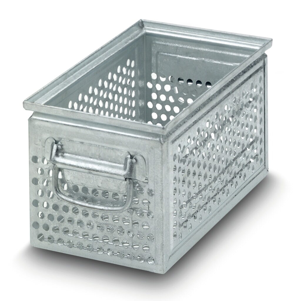 Illustration du produit: Bac empilable rotatif en tôle d’acier, avec perforation grossière Ø 10 mm, HxlxP 200 x 500 x 300 mm