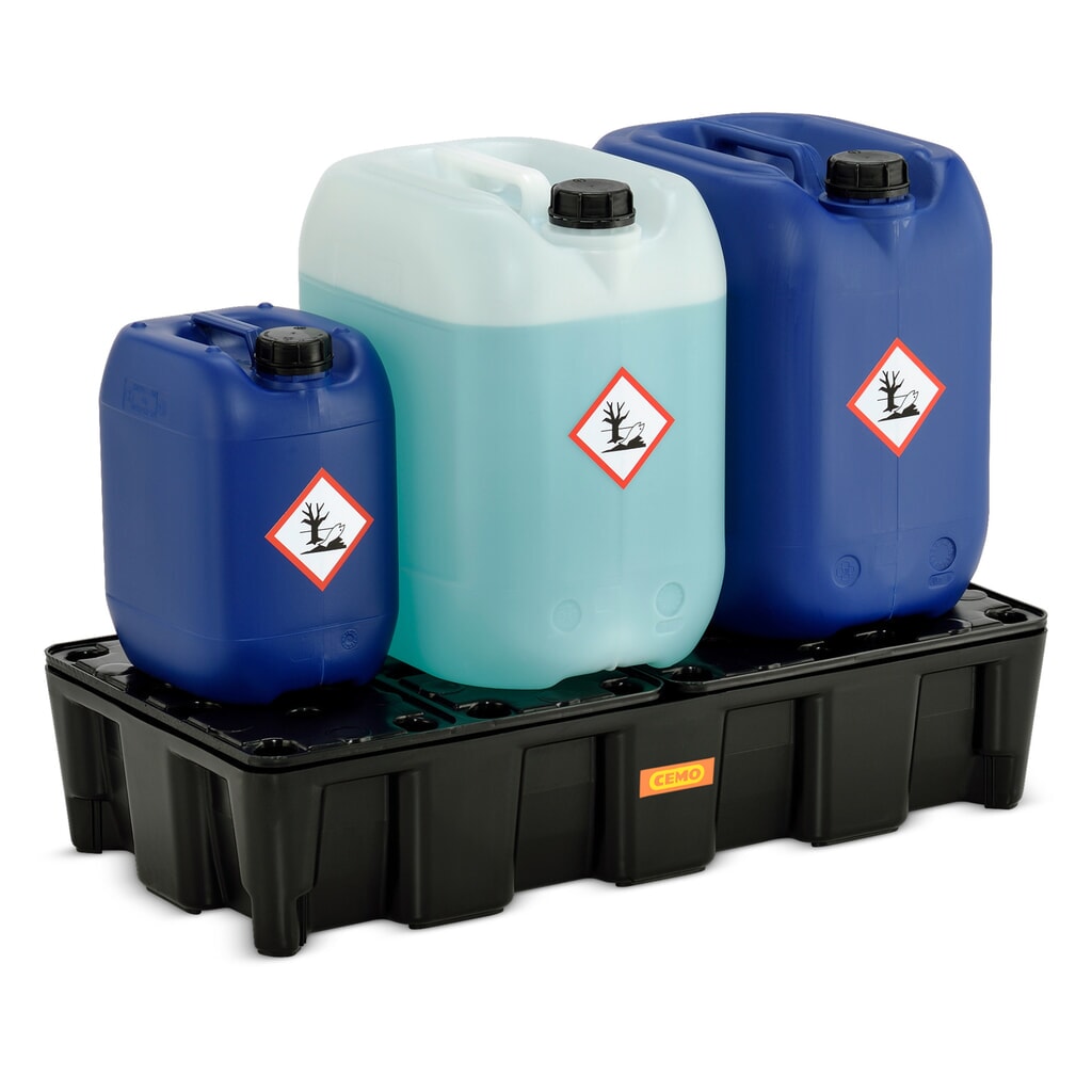 Bac labo modulaire CEMO en PE pour le stockage de petits contenants, volume de rétention 35 l, avec caillebotis en PE N° de l'image du produit 2 : Bac labo modulaire CEMO en PE pour le stockage de petits contenants, volume de rétention 35 l, avec caillebotis en PE