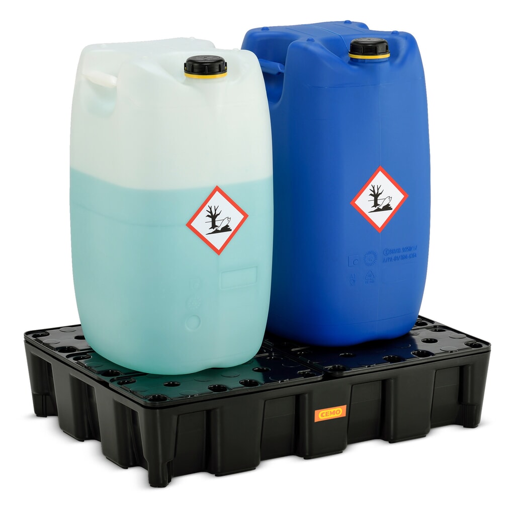 Bac labo modulaire CEMO en PE pour le stockage de petits contenants, volume de rétention 60 l, avec caillebotis en PE N° de l'image du produit 2 : Bac labo modulaire CEMO en PE pour le stockage de petits contenants, volume de rétention 60 l, avec caillebotis en PE