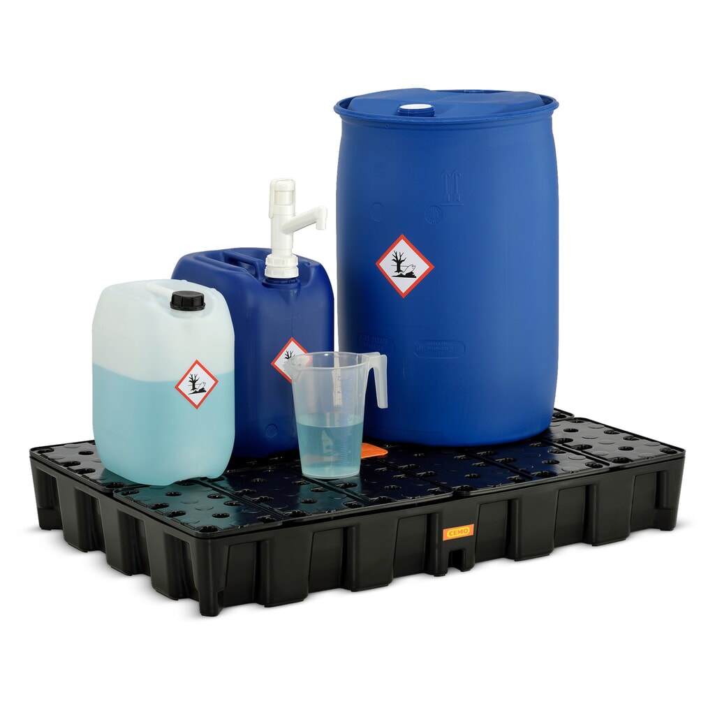 Bac labo modulaire CEMO en PE pour le stockage de petits contenants, volume de rétention 120 l, avec caillebotis en PE N° de l'image du produit 2 : Bac labo modulaire CEMO en PE pour le stockage de petits contenants, volume de rétention 120 l, avec caillebotis en PE
