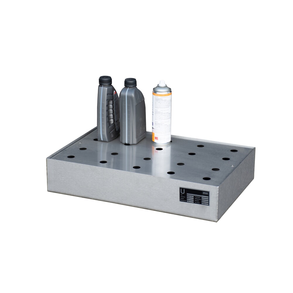 N° de l'image du produit 2 : Bauer® bac de rétention pour palette en acier inoxydable pour petits bidons KGW-P/M, avec plaque perforée 1 V4A, contenance 22 l