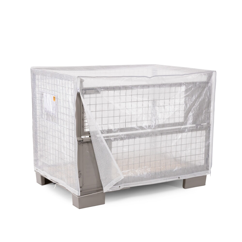 N° de l'image du produit 1 : Bâche de protection HEMMDAL Mesh pour caisse grillagée, HxlxP 950 x 1 250 x 850 mm, 160 g/m², transparente