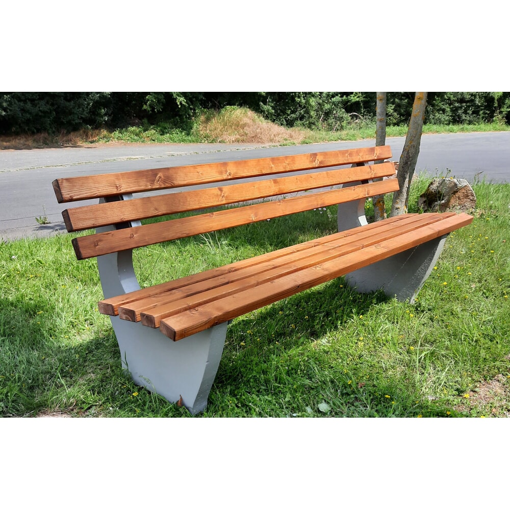Illustration du produit: Banc Kopenhagen avec pied en béton, lattes en PVC avec insert en bois, brun