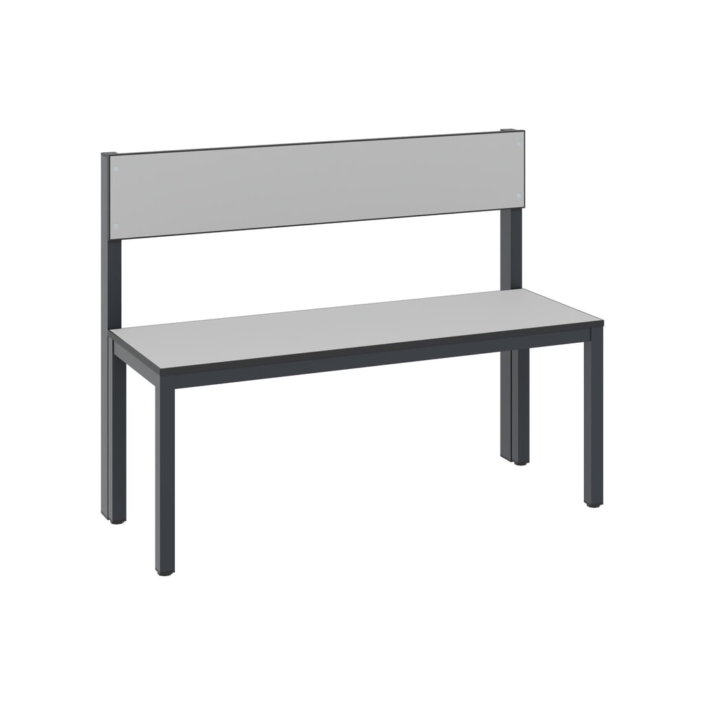 Illustration du produit: Banc pour vestiaire C+P Basic Plus, longueur 1 000 mm, utilisable d’un seul côté, avec dossier, gris-noir/gris-argent