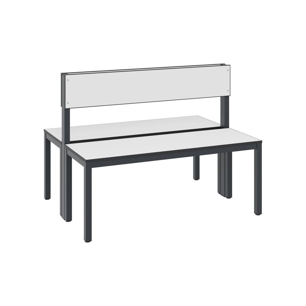 N° de l'image du produit 1 : Banc pour vestiaire C+P Basic Plus, longueur 1 000 mm, utilisable des deux côtés, avec dossier, gris-noir/blanc