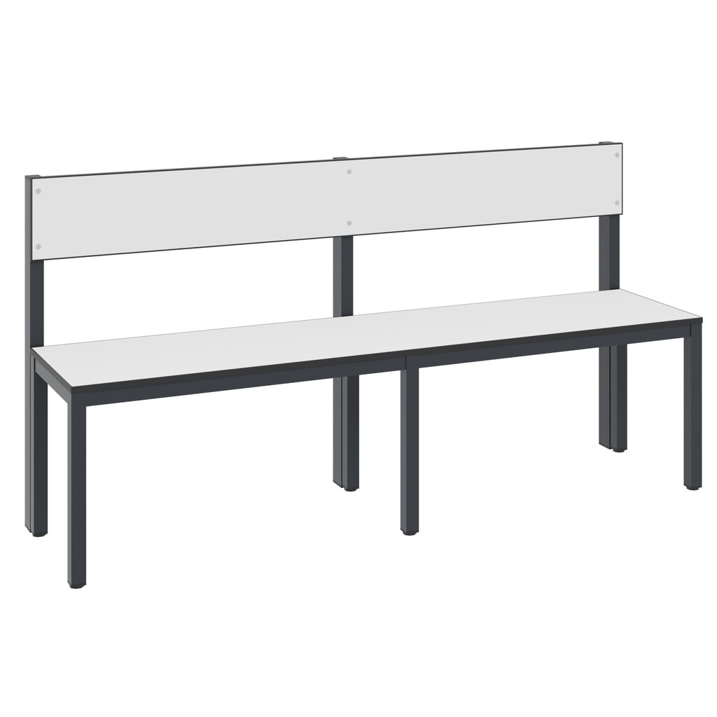 Banc pour vestiaire C+P Basic Plus, longueur 1 500 mm, utilisable d’un seul côté, avec dossier, gris-noir/blanc N° de l'image du produit 1 : Banc pour vestiaire C+P Basic Plus, longueur 1 500 mm, utilisable d’un seul côté, avec dossier, gris-noir/blanc