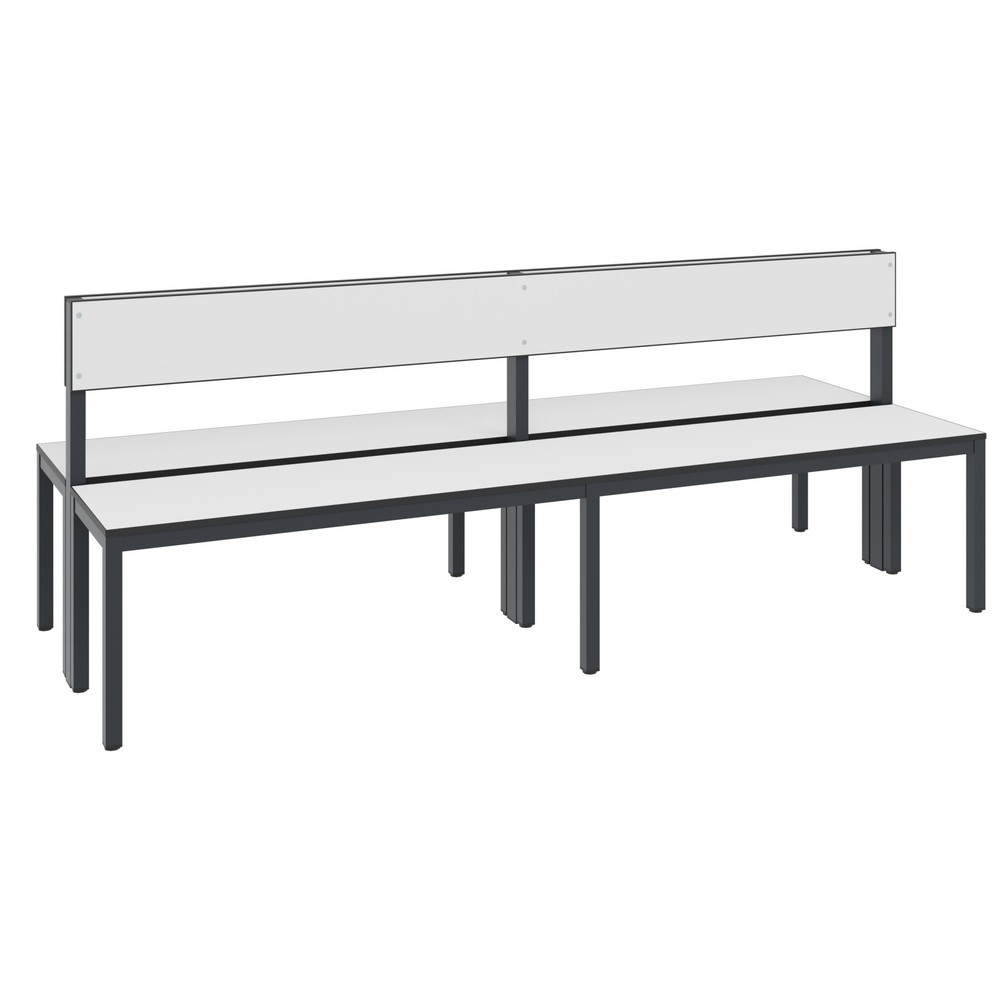 N° de l'image du produit 1 : Banc pour vestiaire C+P Basic Plus, longueur 1 960 mm, utilisable des deux côtés, avec dossier, gris-noir/blanc
