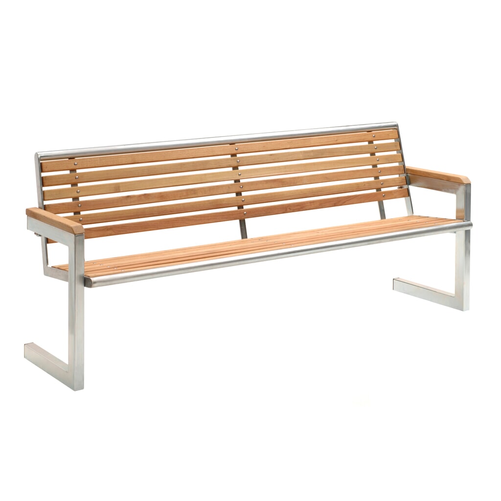 Banquette Carisma en acier inoxydable, surface des sièges/dossier en bois Illustration du produit: Banquette Carisma en acier inoxydable, surface des sièges/dossier en bois