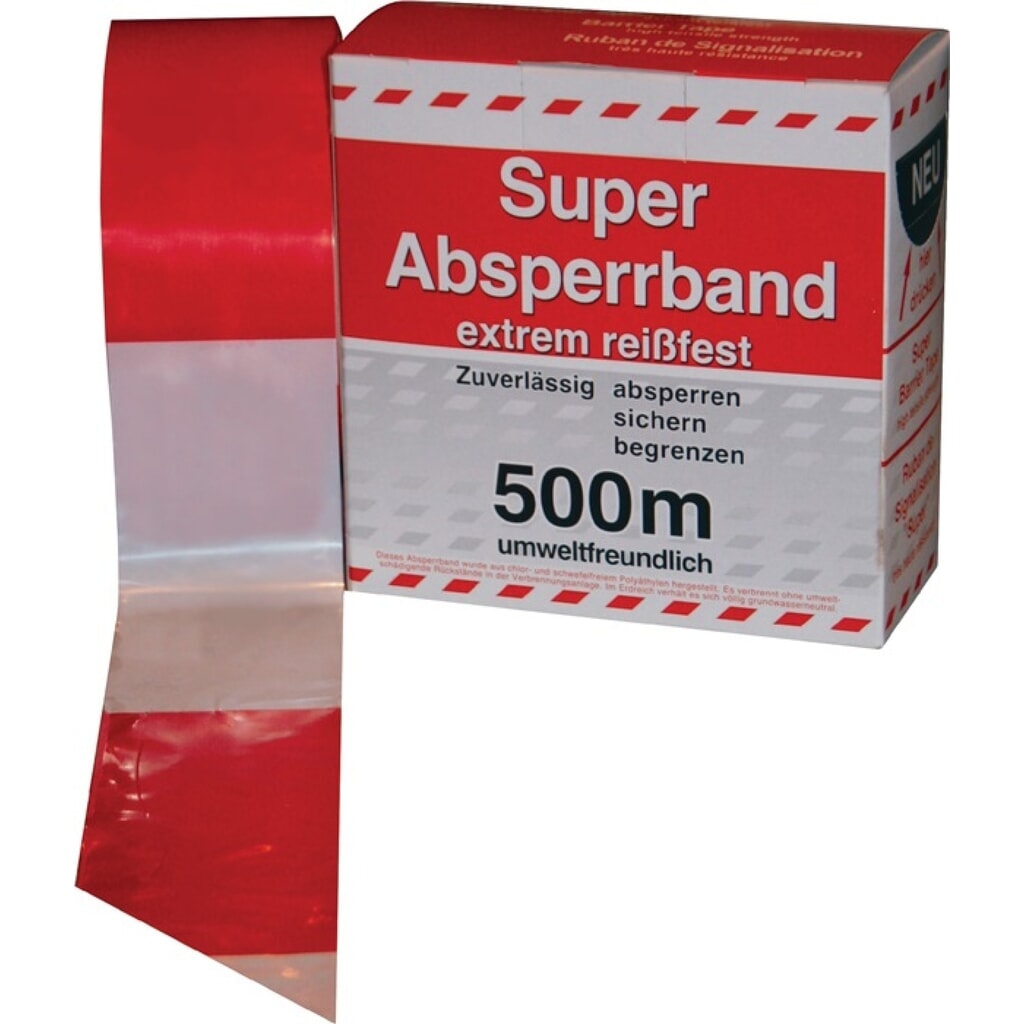 Bande de marquage longueur 500 m largeur 80 mm hachuré rouge/blanc 500 m/carton Illustration du produit: Bande de marquage longueur 500 m largeur 80 mm hachuré rouge/blanc 500 m/carton