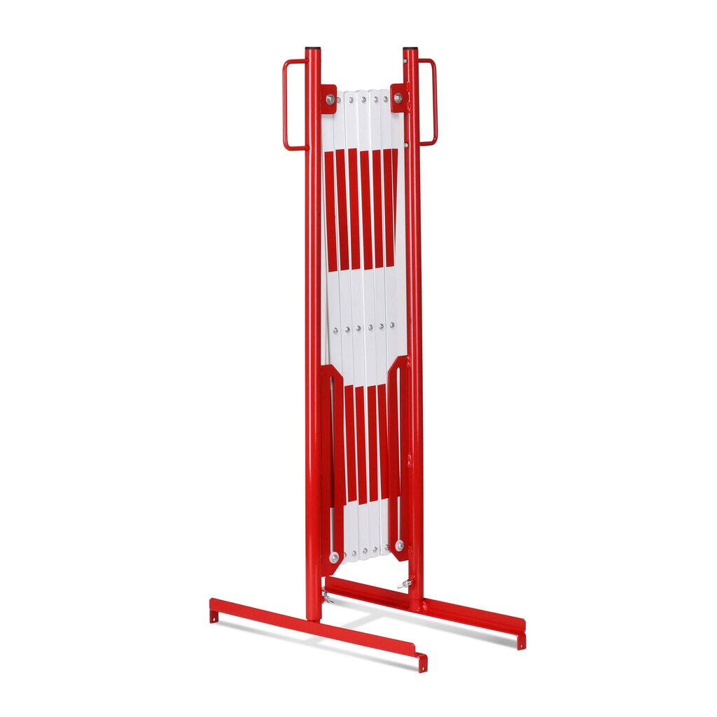 N° de l'image du produit 4 : Barrière extensible dancop, pied des deux côtés, largeur 3 600 mm, rouge/blanc