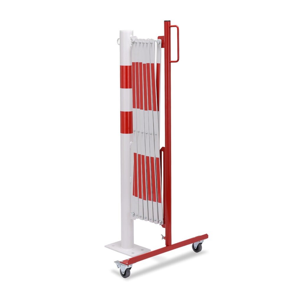 N° de l'image du produit 2 : Barrière extensible dancop avec potelets, Ø 60 mm, largeur 3 600 mm, rouge/blanc