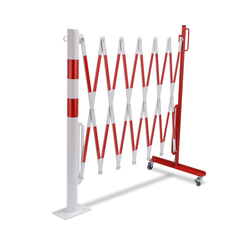 N° de l'image du produit 8 : Barrière extensible dancop avec potelets, Ø 60 mm, largeur 3 600 mm, rouge/blanc