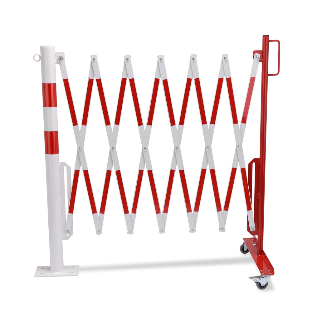 N° de l'image du produit 10 : Barrière extensible dancop avec potelets, Ø 60 mm, largeur 3 600 mm, rouge/blanc