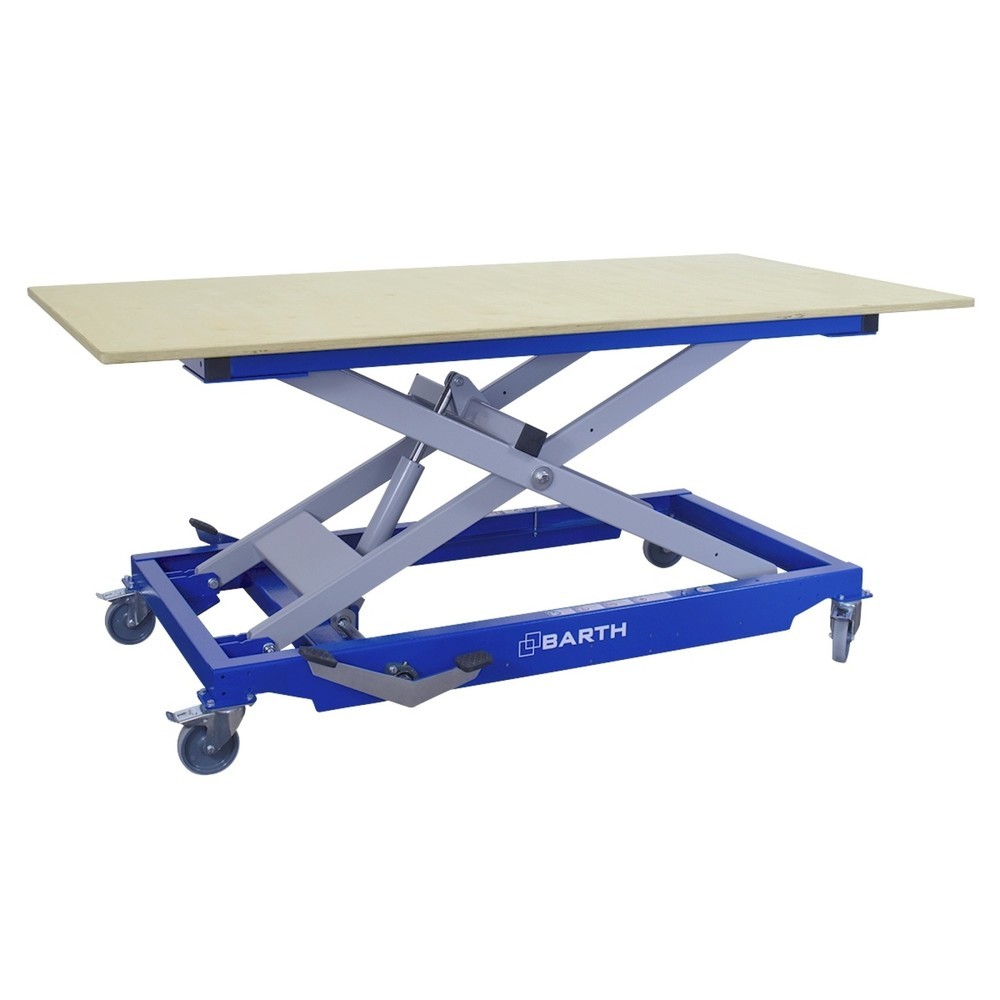 Illustration du produit: BARTH Montage-Hubtischwagen H400 XL mit Multiplex-Arbeitsplatte, Tragkraft 400 kg, Plattform 2.000 x 1.015 x 24 mm