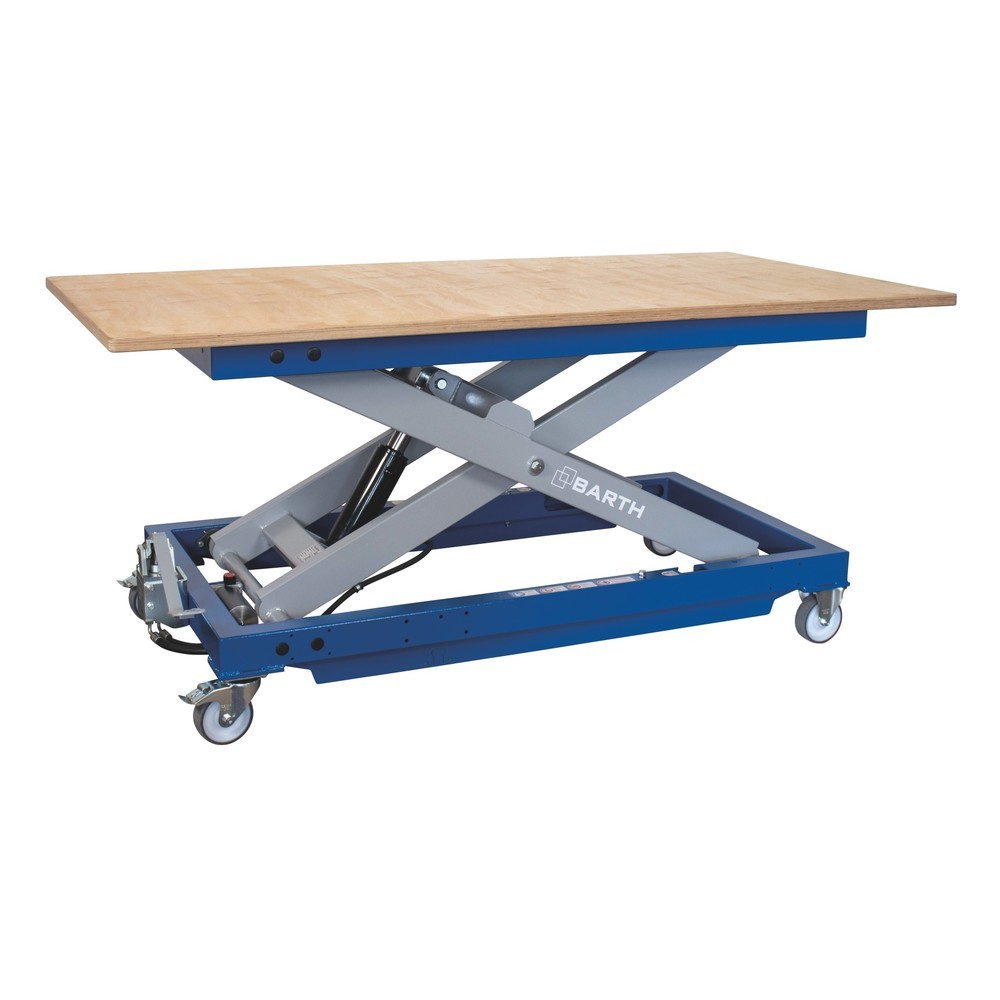 Illustration du produit: BARTH Montage-Hubtischwagen H600 mit Multiplex-Arbeitsplatte, Tragkraft 600 kg, Plattform 2.000 x 1.015 x 30 mm