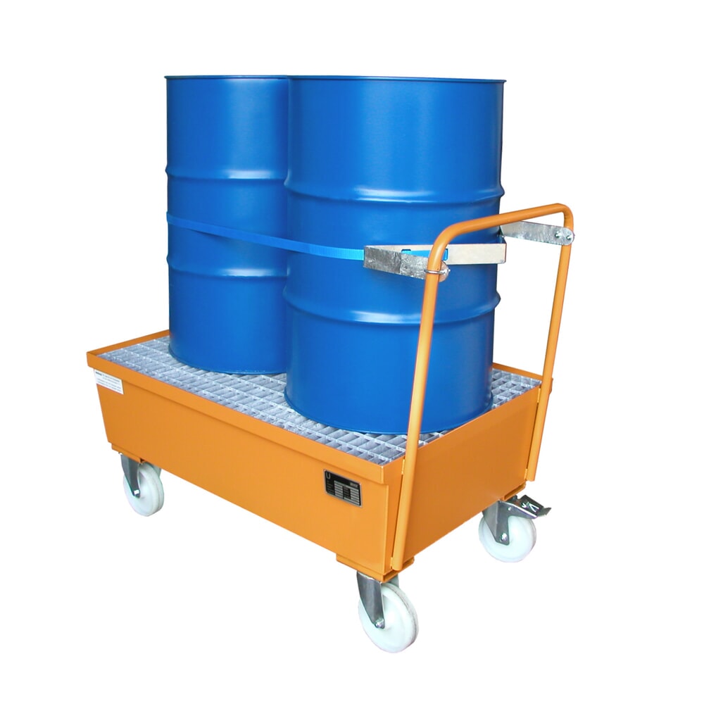 N° de l'image du produit 2 : Bauer® bac de rétention en acier, mobile, 2 x 200 l debout, contenance 225 l, jaune-orange