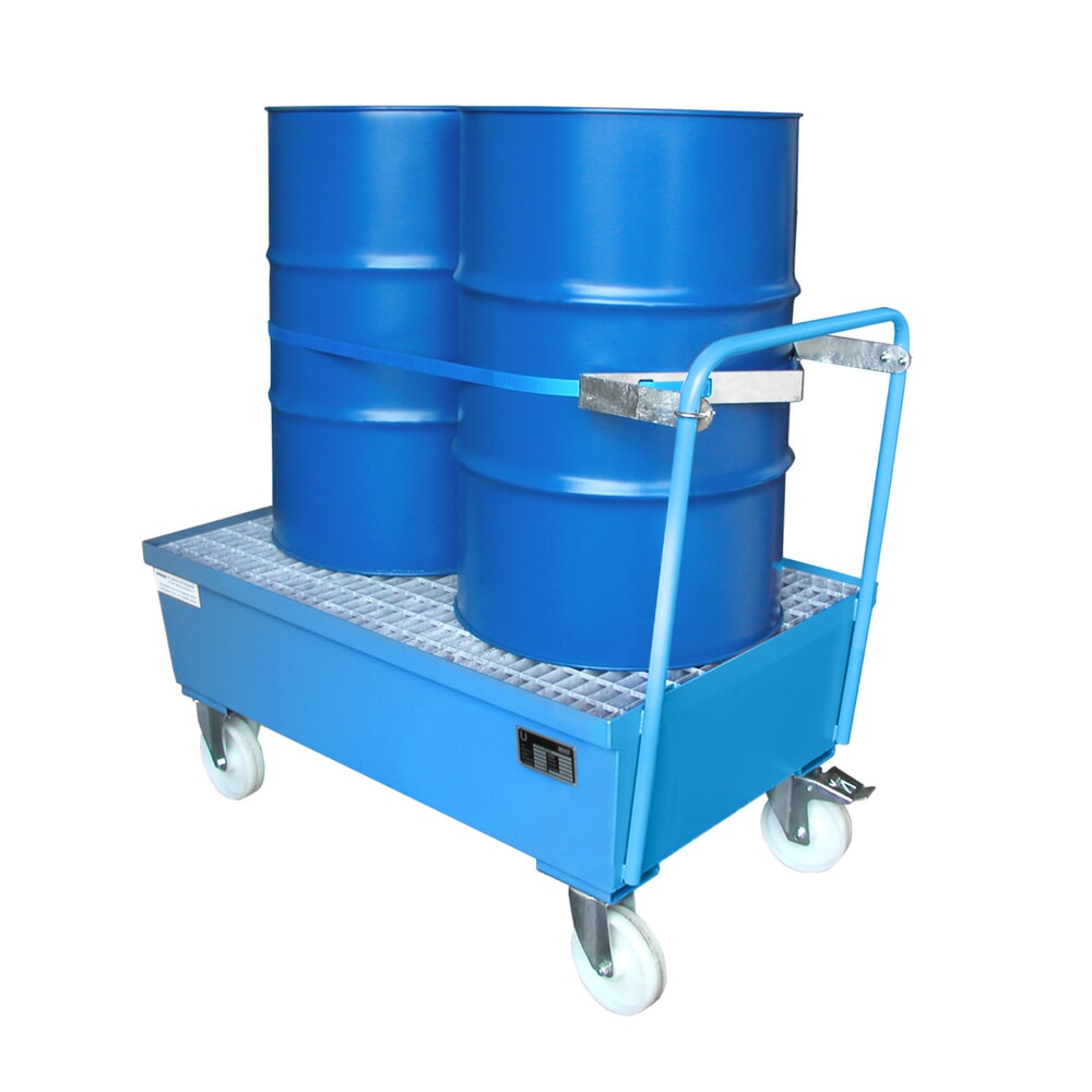 N° de l'image du produit 2 : Bauer® bac de rétention en acier, mobile, 2 x 200 l debout, contenance 225 l, bleu clair