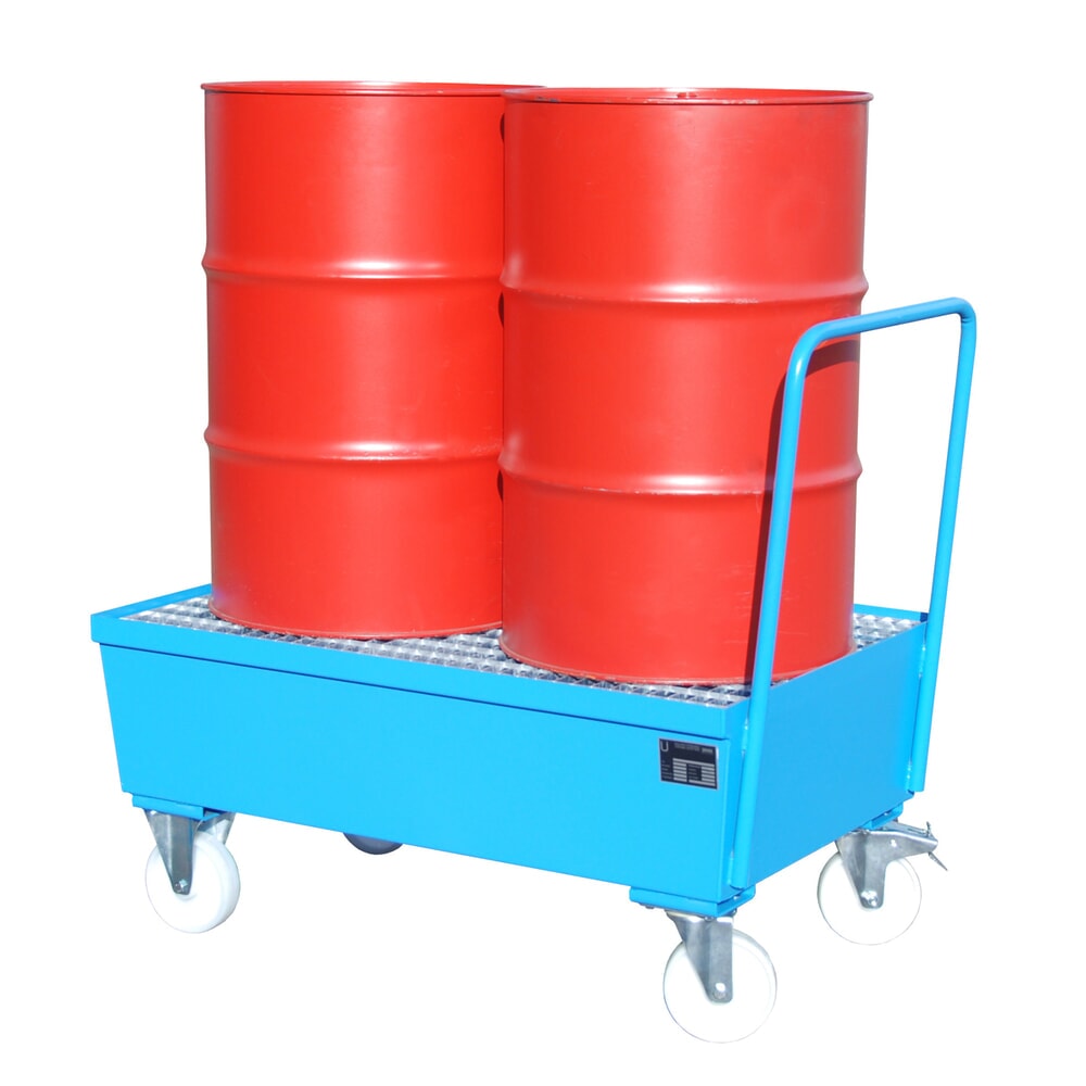 Illustration du produit: Bauer® bac de rétention en acier, mobile, 2 x 200 l debout, contenance 225 l, bleu clair