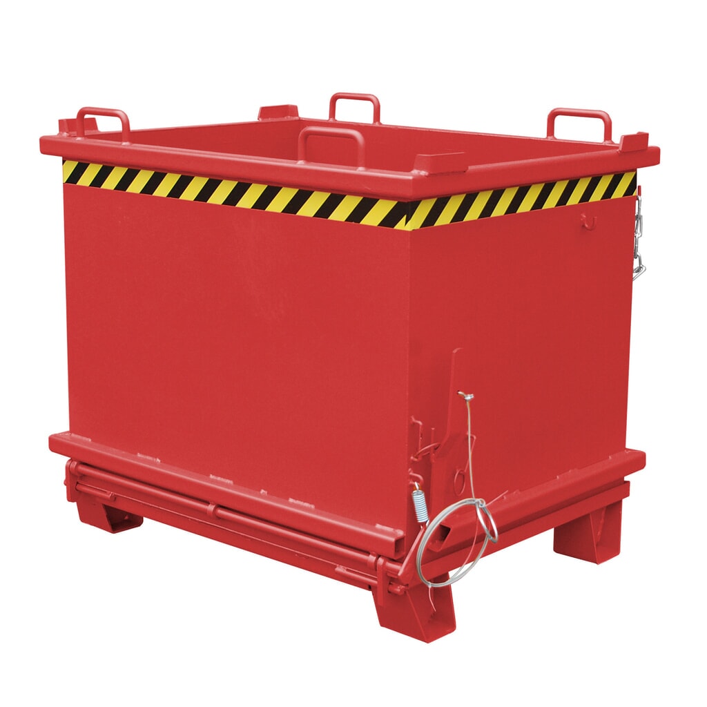Bauer® Benne à fond basculant, fond basculant renforcé, peint, volume 1 m³, RAL 3000 rouge feu N° de l'image du produit 1 : Bauer® Benne à fond basculant, fond basculant renforcé, peint, volume 1 m³, RAL 3000 rouge feu