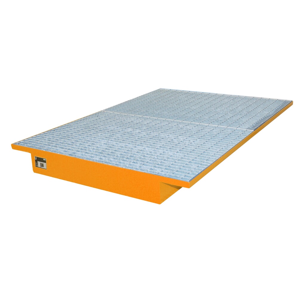 Bauer® bac de rétention à suspendre en acier, avec grille, pour longueur de poutre 1 800 mm, jaune-orange N° de l'image du produit 2 : Bauer® bac de rétention à suspendre en acier, avec grille, pour longueur de poutre 1 800 mm, jaune-orange