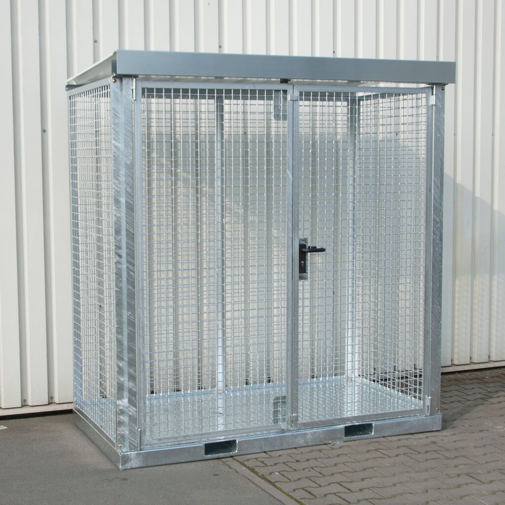 Bauer® Conteneur à bouteilles de gaz, avec entrées de fourche, 32 bouteilles de gaz max., plancher en tôle larmée Illustration du produit: Bauer® Conteneur à bouteilles de gaz, avec entrées de fourche, 32 bouteilles de gaz max., plancher en tôle larmée