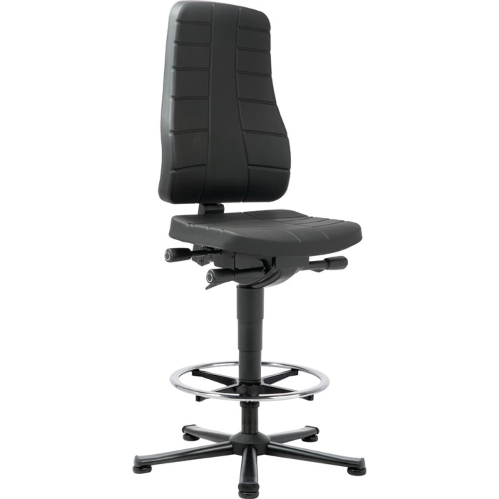 Illustration du produit: Chaise de travail pivotante bimos All-In-One Highline, mousse intégrale noir, patins + anneau repose-pieds, 570-830 mm